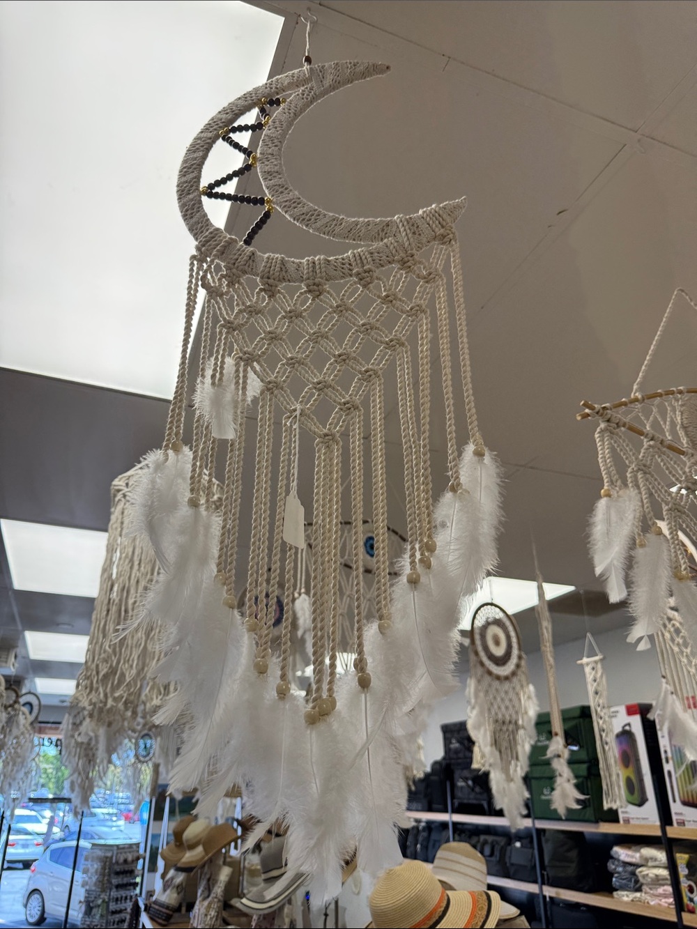 Boho Crescent Moon Macrame Dreamcatcher - Cream